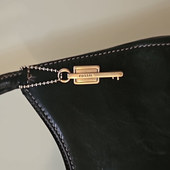 VTG FOSSIL Y2k Black Leather Shoulder Bag - Picture 5 of 10